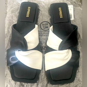 Express Black & White Twist Strap Flat Sandals